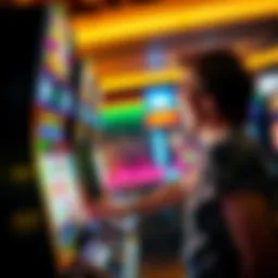 A person playing a slot machine with a $5 bet, showing anticipation and excitement.