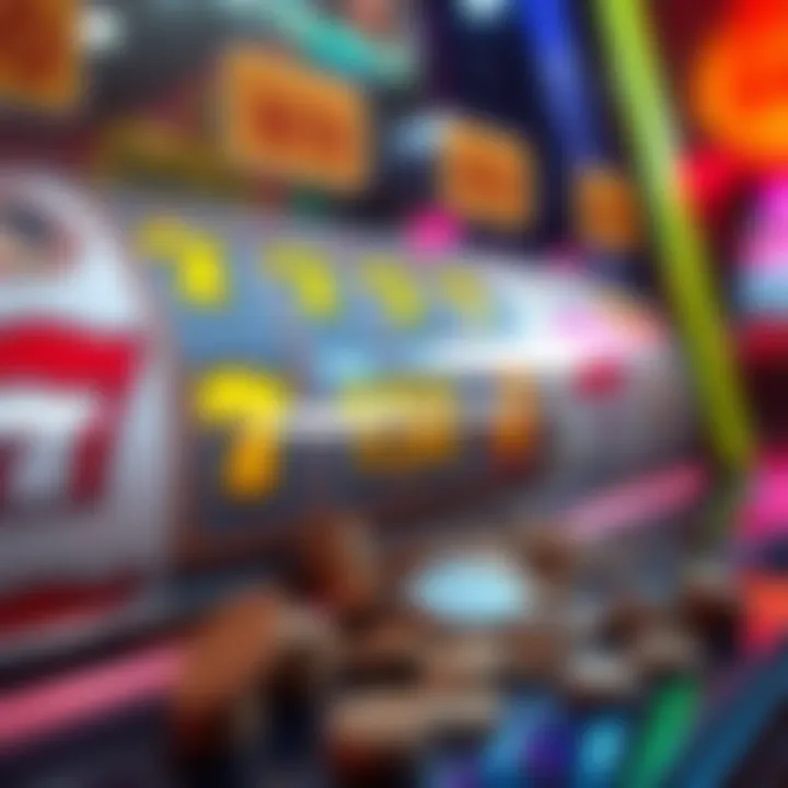 A close-up of a slot machine showing winning symbols and coins spilling out, representing a big win with a small bet.