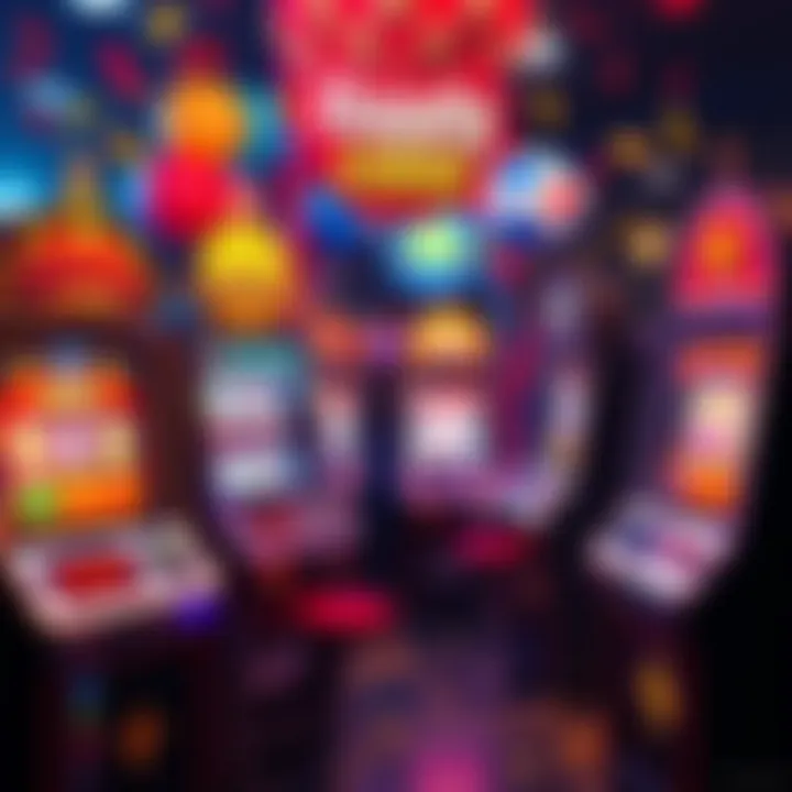 Colorful slot machines with crown coins on display during a birthday celebration