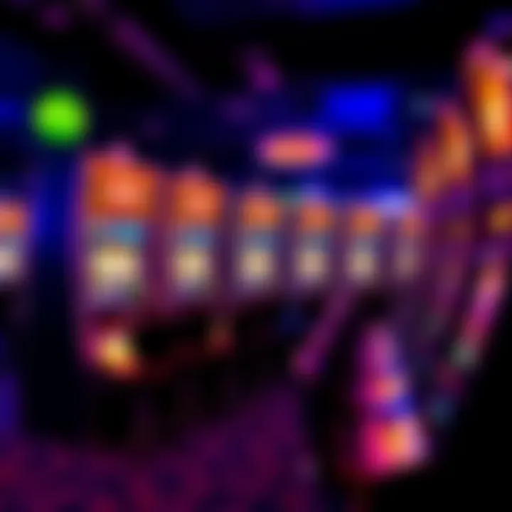 Colorful slot machines arranged in a row, showing one dollar betting options and bright lights, inviting players to try their luck.