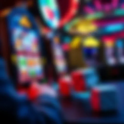 A person playing a slot machine next to a pair of dice, representing the choice between high volatility and stable RTP in games.