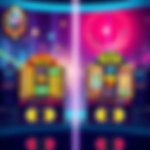 Illustration showing a comparison of third-party slot machines and exclusive gaming options with graphics representing gameplay and design features
