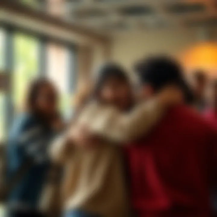 A group of friends sharing smiles and hugs, highlighting the importance of kindness in daily life