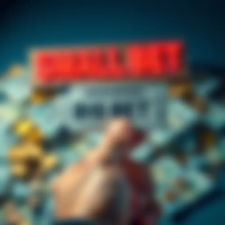 A hand holding a ticket showing a small bet winning a large amount of money, surrounded by cash and coins