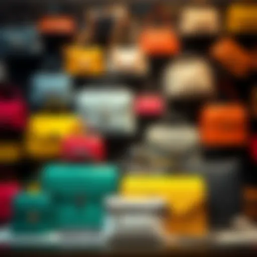 A variety of small bags in different colors and styles displayed together, showcasing modern fashion trends.