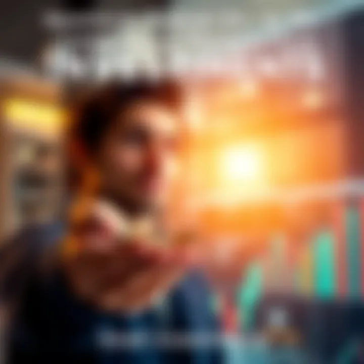 Small Investments A person holding coins, symbolizing small investments of one or five dollars, with a thoughtful expression while looking at a financial chart.