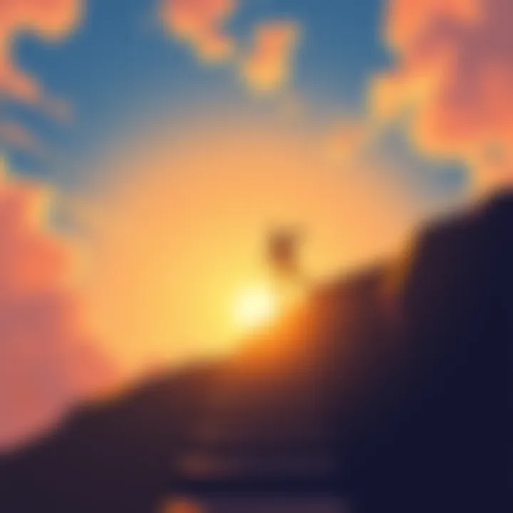 Illustration of a person climbing a series of small steps leading to a bright horizon