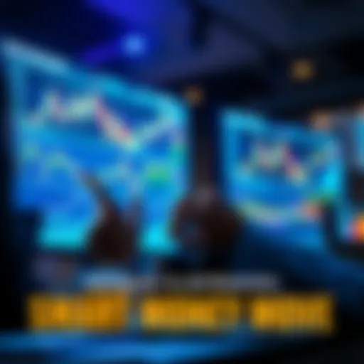 A graphic showing a person analyzing financial charts and making investment decisions