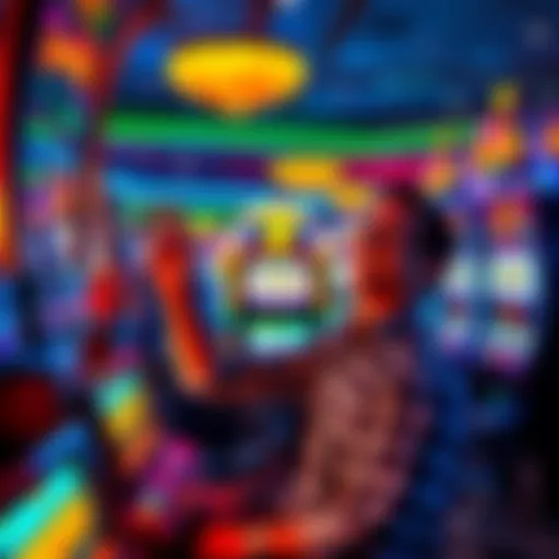 A joyful player celebrating big wins at SoCal Harrahs, showing the slot machine screen displaying winning amounts.