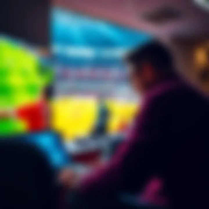 A person examines a soccer match on TV while placing a bet on corner kicks with a laptop nearby