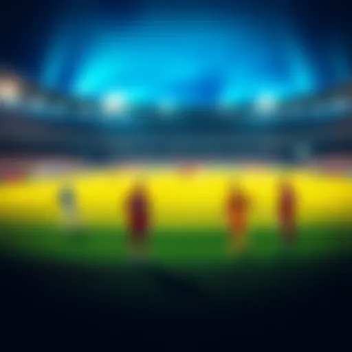 A soccer field with players from both teams on the pitch during overtime, looking focused.