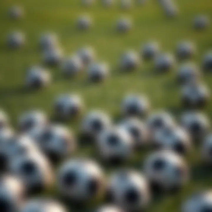 A field with various soccer balls scattered around, symbolizing chances and risks in sports