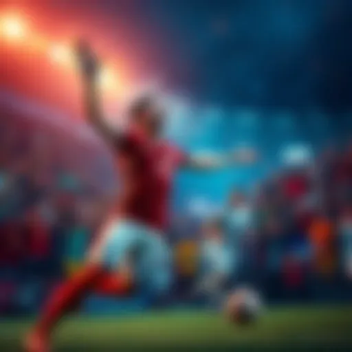 A soccer player celebrating a goal during a thrilling match with fans cheering in the background