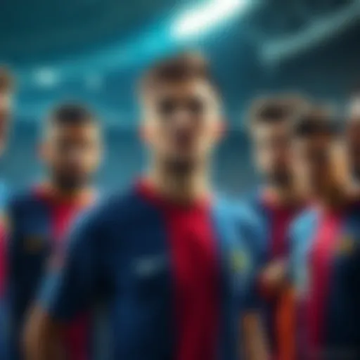 A player looks disappointed after missing a crucial goal during a tense soccer match, surrounded by teammates showing concern.