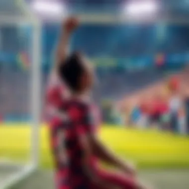 Player scoring a goal A soccer player celebrates after scoring a goal while fans cheer in the background