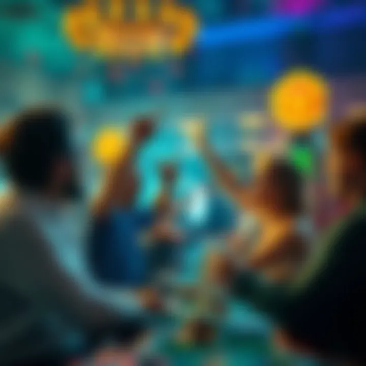 Players celebrating a win at a social casino, showing a mix of excitement and anticipation for future games.
