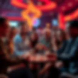 A group of people enjoying social casino games together, sharing their experiences and recommendations