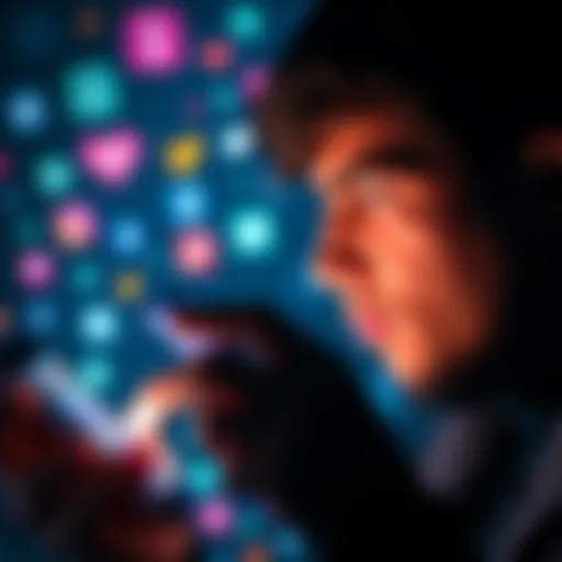 A person looking at their smartphone with social media icons around them, representing the risks of online presence.