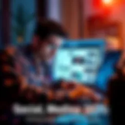 A person analyzing social media posts on a laptop, looking concerned about misinformation.