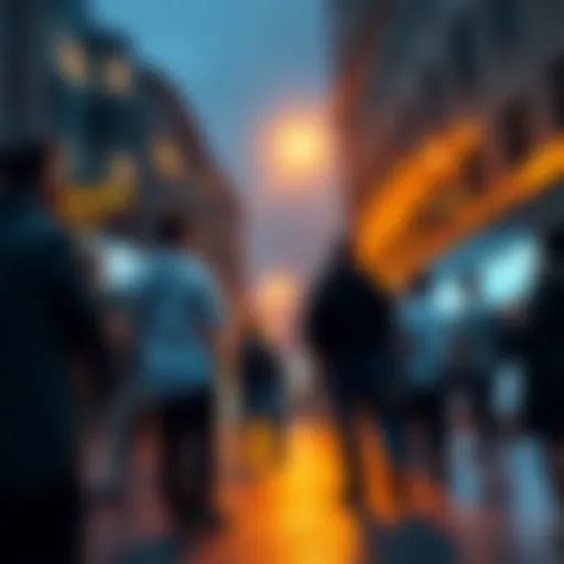 People engaging in discussions about current events in a city setting