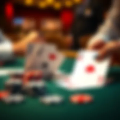 A player doubling down on a blackjack hand with A2, A3, A4, or A5 against a dealer's card, showing chips and cards on the table