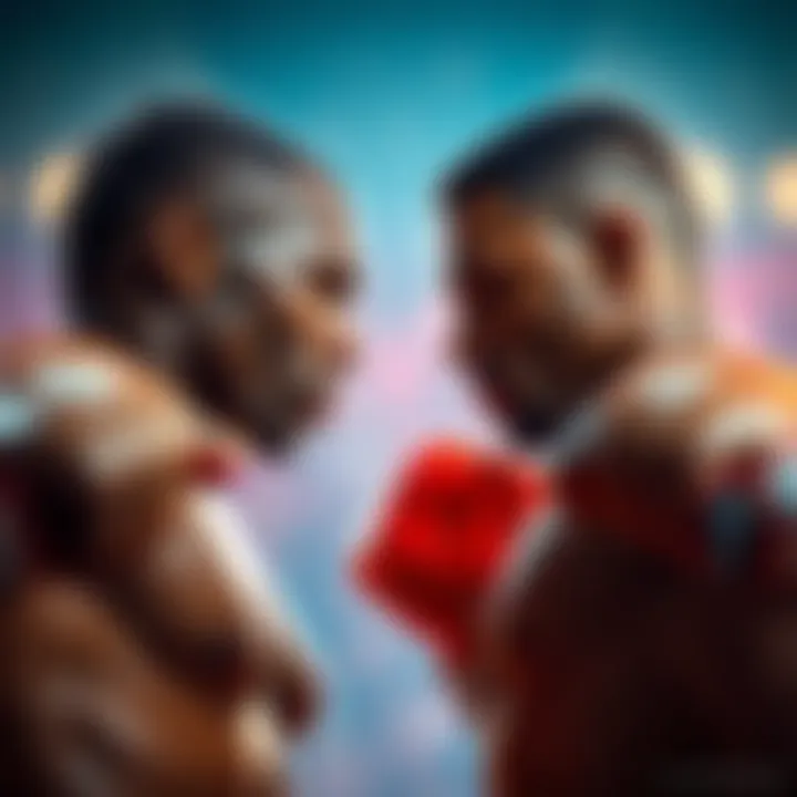 Song and Umar face-off Song and Umar in a tense face-off before their fight, showcasing their athletic builds and focused expressions.