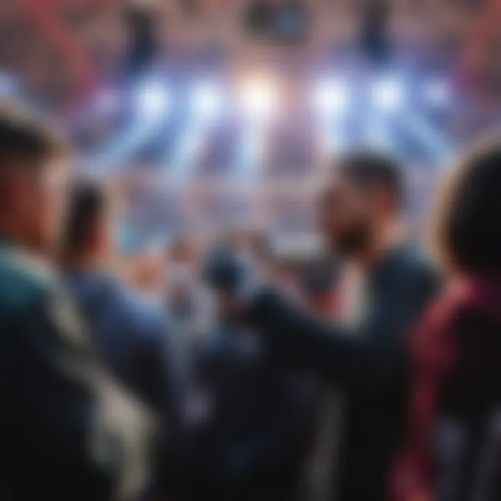 Fans eagerly discussing the match between Song Yadong and Sean O'Malley, featuring fight posters and MMA gear