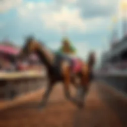 Sovereignty, the winning horse, crosses the finish line with excitement, while fans cheer in the background