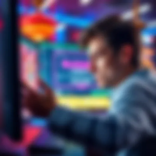 A frustrated person looking at a computer screen showing a blocked casino account message.