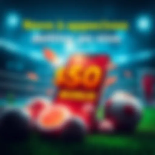 A promotional graphic for a sports betting app featuring a $50 bonus offer with a deposit image and icons of quick withdrawals