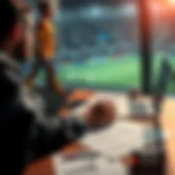A person studying sports statistics and analyzing betting options on a table with a laptop and papers.