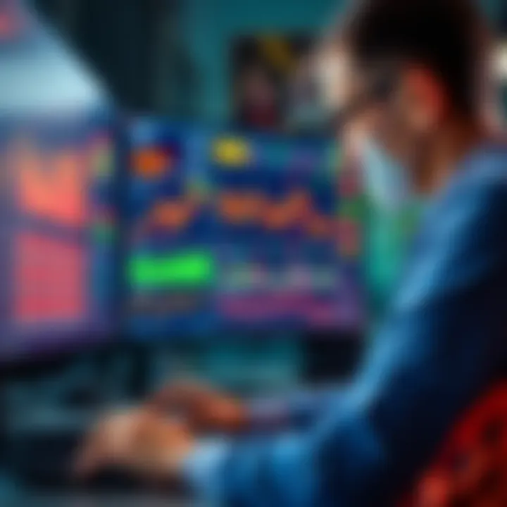 Sports Betting Analysis A person studying sports betting statistics on a computer, with graphs and charts displayed.