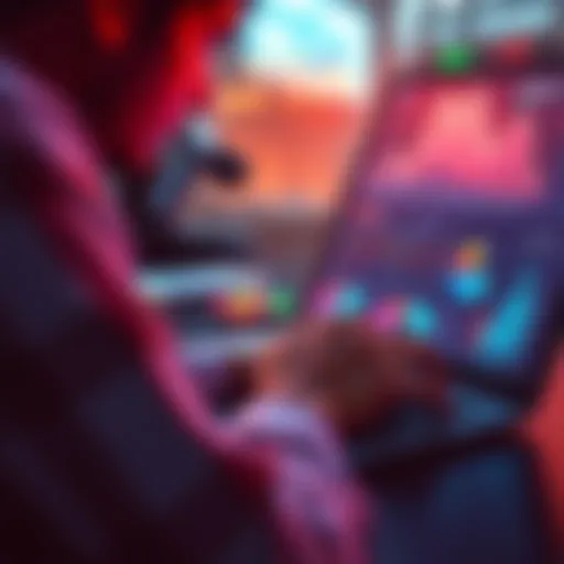 A person analyzing sports betting data on a laptop with graphs and charts on the screen