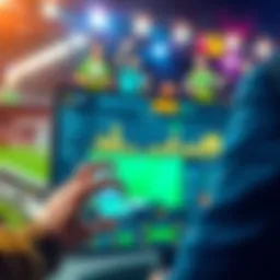 A person placing a bet on a sports website using a mobile phone with sports graphics in the background.