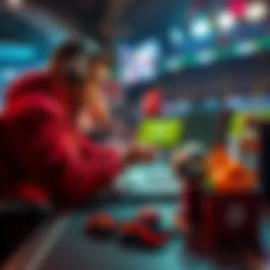 Sports Betting Choices A person analyzing sports betting odds and strategies on a laptop with sports paraphernalia around them.