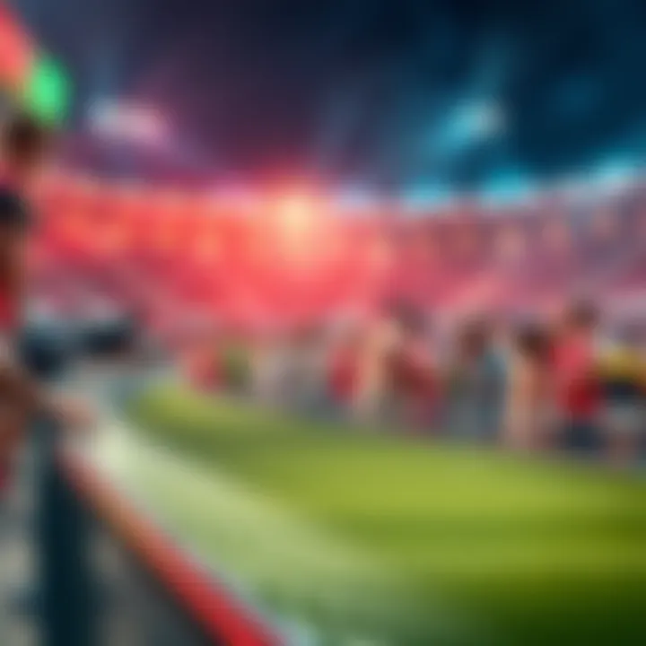 Exciting sports betting concept A lively sports betting scene with people placing bets on a game, showcasing odds and excitement.