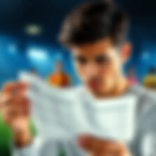 A person looking worried while examining a betting slip with sports player images in the background