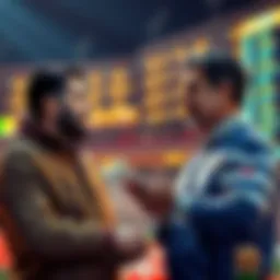 A person explaining sports betting to another person, showing enthusiasm and concern over legality