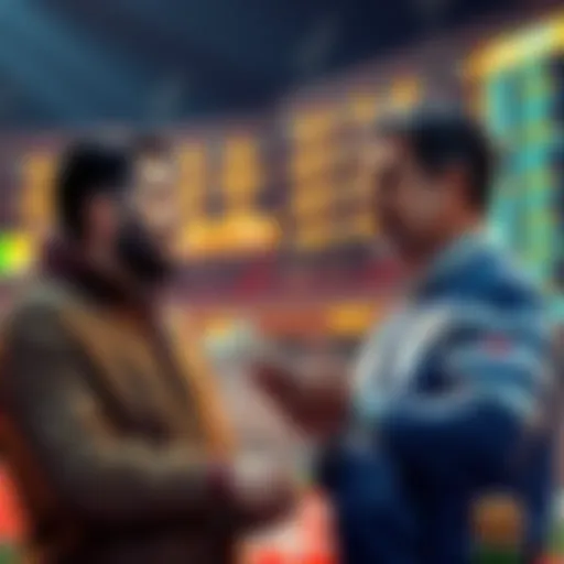 A person explaining sports betting to another person, showing enthusiasm and concern over legality