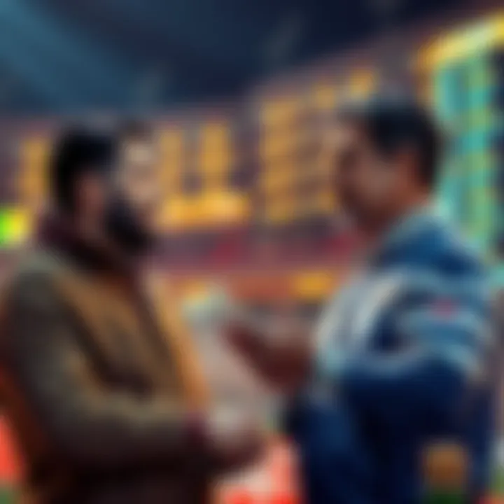 A person explaining sports betting to another person, showing enthusiasm and concern over legality