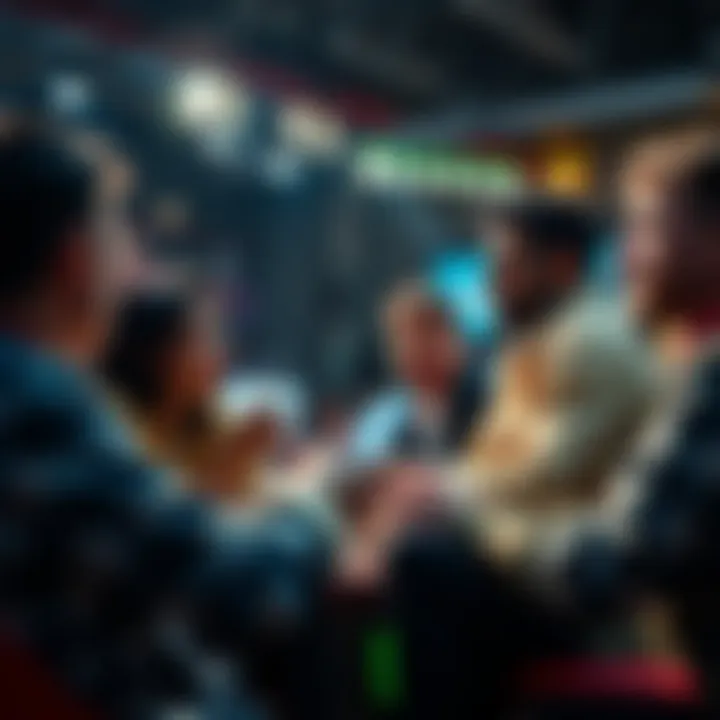 A group of people engaged in a lively discussion about sports betting choices and strategies.