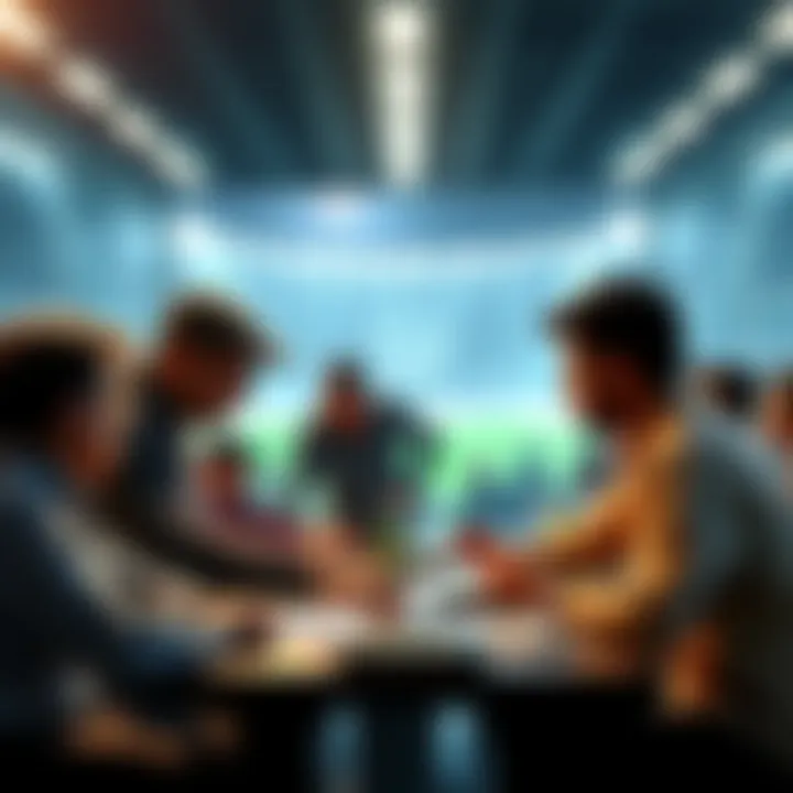 A group of people gathered around a table looking at betting options