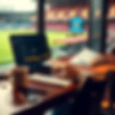 A person analyzing sports betting odds on a laptop with documents and a coffee cup nearby