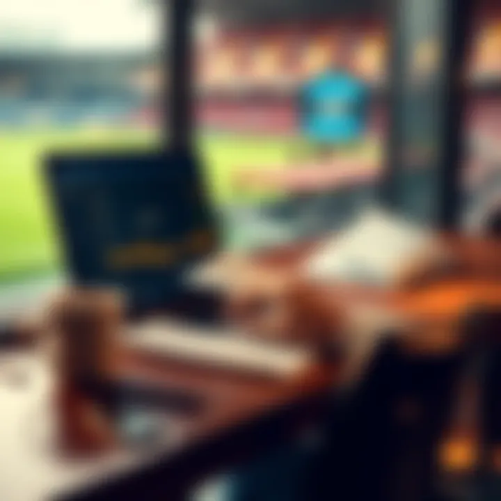 A person analyzing sports betting odds on a laptop with documents and a coffee cup nearby