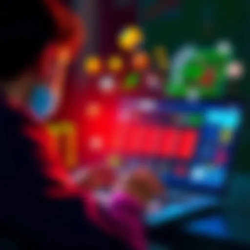 A person looking at a sports betting website on a laptop with various sports graphics around them