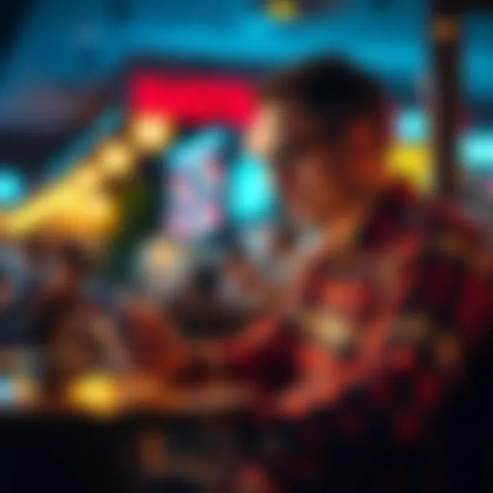 A man looking at a sports betting app on his phone while sitting in a coffee shop