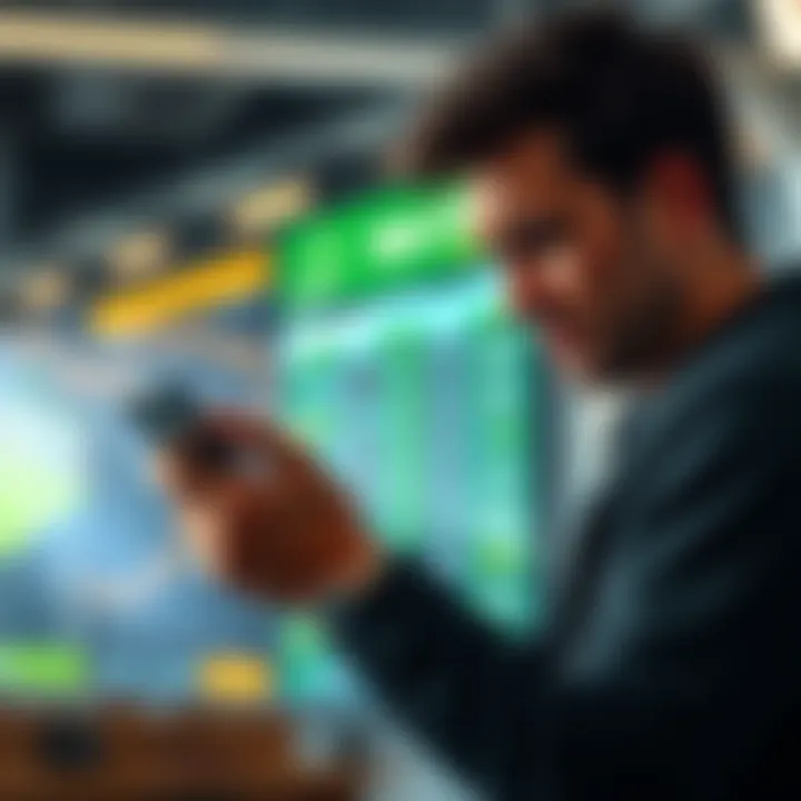 Sports Betting Reality A person looking disappointed while checking betting results on a smartphone with sports betting graphics in the background.