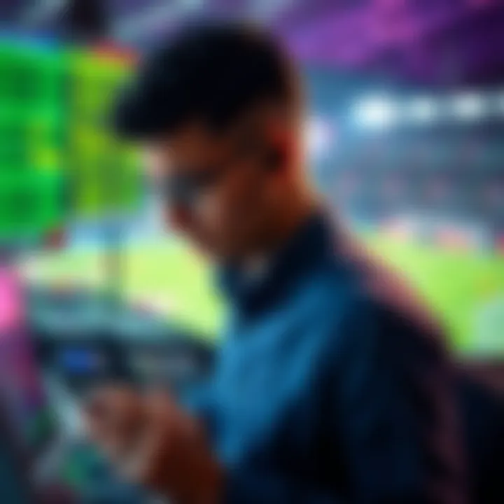 Sports Betting Strategies A person analyzing sports statistics and placing bets on football and tennis events