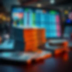 A stack of cash with sports betting tickets and a laptop showing odds on the screen.