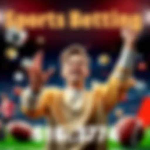 A person celebrating a successful sports betting month with a smile and raising hands in excitement, surrounded by sports icons like a football and hockey puck.